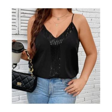 Imagem de Blusa Regata Feminina De Paetê Lantejoulas Elegante Casual Com Brilho 