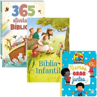 Imagem de Kit 3 Livros 365 Atividades Bíblicas + Bíblia Infantil + 3 Palavrinhas