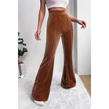 Imagem de Calças Flare com Cintura Elástica - Calças Casuais para Primavera/Verã