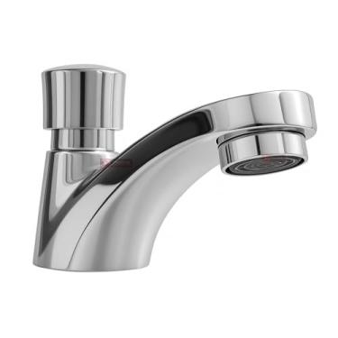 Imagem de Torneira Automática de Pia para Banheiro Lavatório e Lavabo, de Mesa, Bancada e Cuba, Pressmatic Botão Temporizador, Bica Baixa, Aço Inox Cromada, Alto Padrão Gourmet - Design Moderno Antivandalismo