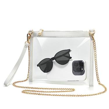 Imagem de Bolsa feminina transparente de PVC com acabamento em couro vegano, zíper e corrente, bolsa de ombro aprovada pelo estádio, Marfim