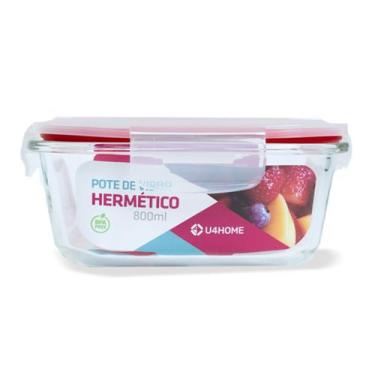Imagem de Pote Vidro Hermético Marmita Mantimento Tampa Plástico 800ml - U4home,