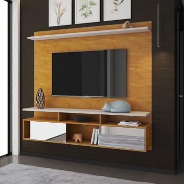 Imagem de Estante Home Suspensa Para Tv Até 70 Polegadas 2 Portas Com Espelho 2 Prateleiras Sonari Viero Mel/off White