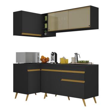 Imagem de Armário De Cozinha Compacta De Canto Veneza Multimóveis V2056 Preto/dourado Preto/dourado