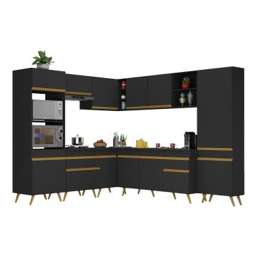 Imagem de Armário De Cozinha Completa De Canto Veneza Multimóveis V2047 Preto/dourado Preto/dourado