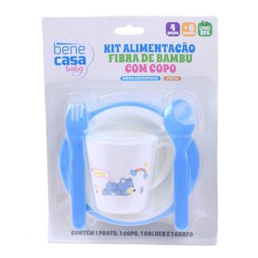 Imagem de Kit Alimentação Com Copo Infantil 4 Peças Fibra De Bambu Bene Casa Azul