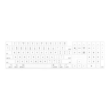 Imagem de Boaulee Capa de silicone para teclado Magic Keyboard com Touch ID e teclado numérico modelo A2520 2022 Sudio e para iMac 2021 61.0 cm M1 chip US Layout protetor de teclado antipoeira (branca)
