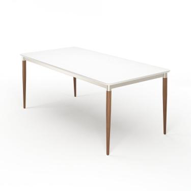 Imagem de Mesa Abbey Retangular Com Tampo De Vidro 1.8 Off- White Fosco/ Natural/ Champanhe