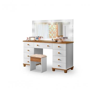 Imagem de Penteadeira Com Espelho Led Mais Banqueta Branca/nature