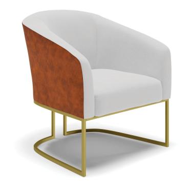 Imagem de Cadeira Sala De Jantar Base Industrial Dourada Stella Noz/linho D03 - D'rossi Cor Cinza