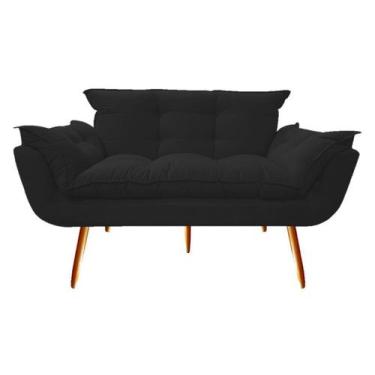 Imagem de Namoradeira Decorativa Opala Suede Preto 2 Lugares Pés Madeira Mz Deco