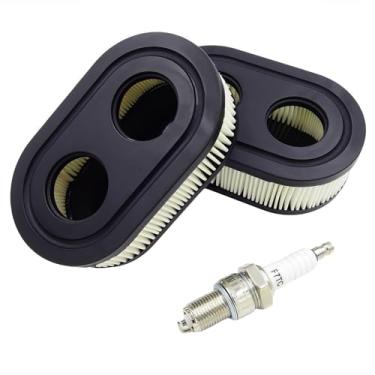 Imagem de Filtro de ar 593260 (pacote com 2) e kit de vela de ignição F7TC compatível com motores da série Briggs Stratton 500E 550E 550EX 625EX 675EX 725EXI – Peças de reposição de ajuste para cortador de
