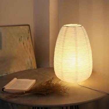 Imagem de Anicompa Luminária De Mesa Papel Arroz, Japonesa Com 3 Cores, Abajur Cabeceira Estilo Wabi-Sabi, Luz Noturna Para Sala Estar/Quarto/Cabeceira (Lâmpada Incluída)