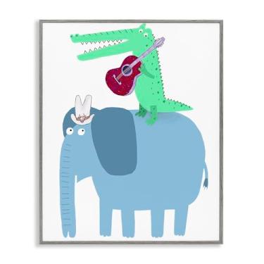 Imagem de Stupell Industries Elefante e jacaré com guitarra acústica cinza emoldurado giclée design de arte por Carla Daly, 61 x 76