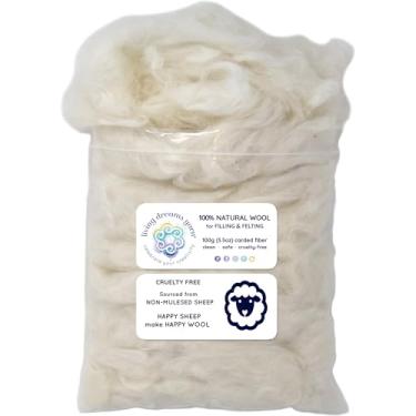 Imagem de Living Dreams Yarn Lã De Núcleo Para Feltragem Com Agulha, Brinquedos Crochê, Enchimento Amigurumi. Almofadas Superlimpas, Bichos Pelúcia, Bolas Secadora. 100G, Branco Natural.