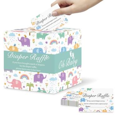 Imagem de Caixa de sorteio de fraldas para jogos de chá de bebê, 50 bilhetes de sorteio de fraldas, placa de sorteio, prêmios de sorteio, papelão grosso