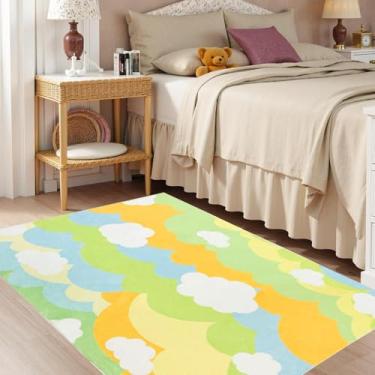 Imagem de Lacomfy Tapete infantil 8 x 1,5 m ultramacio para quarto de crianças, multicolorido, nuvem, berçário, verde, azul, antiderrapante, tapete cremoso para decoração de quarto de meninos e meninas