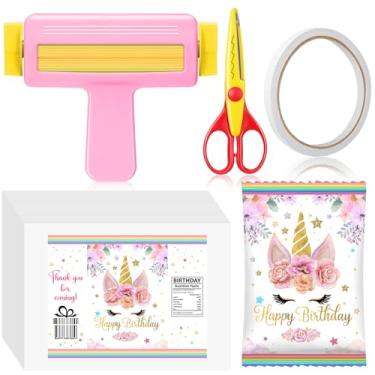 Imagem de Gilprop Crimpador de papel, tesouras de rosca, 30 folhas de papel fino brilhante fofo para jato de tinta, fita dupla face para artesanato, suprimentos de festa de aniversário para fabricação de sacos