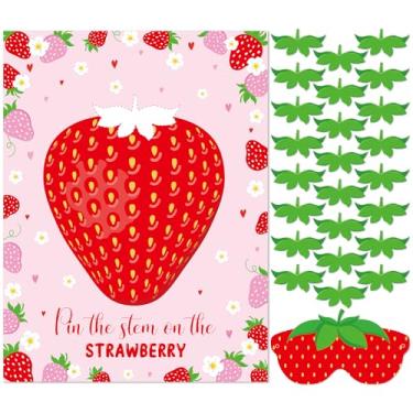 Imagem de Faccito Strawberry Game Set Pin The Stem On The Strawberry Include Large Poster Blindfold 24 Stickers Berry First Birthday Party Games for Sweet Berry Birthday Party Decorations Activities Supplies