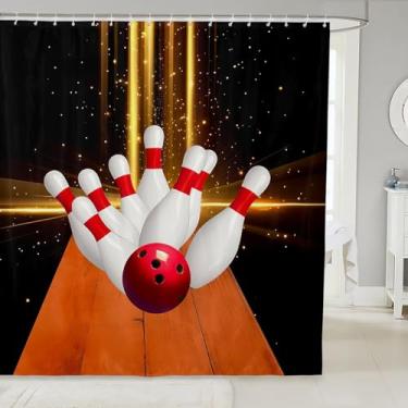 Imagem de Homewish Cortina de chuveiro de boliche, bola de boliche, conjunto de cortina de banheiro para crianças, adultos, esportes, jogos, cortina de banho, amantes de boliche, cortinas à prova d'água