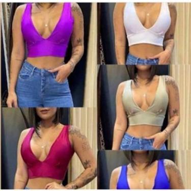 Imagem de cropped feminino com bojo decote V profundo novidade tendencia - Filo 