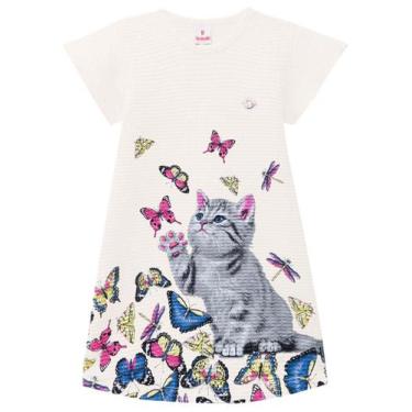 Imagem de Vestido infantil Brandili pixel borboleta e gatinho., Branco