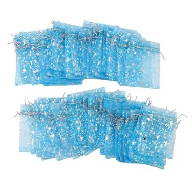 Imagem de Phefop 50 Peças de 50 Sacos de Corda de Malha de Malha de Peça Com Padrões de Estrelas, Bolsos Transparentes para Embalar Sabonetes Artesanais, Bolsas de Casamento, Doces (Azul claro)