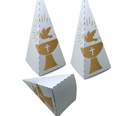 Imagem de 10 Lembrancinha Caixa Cone Batizado Montagem Simples