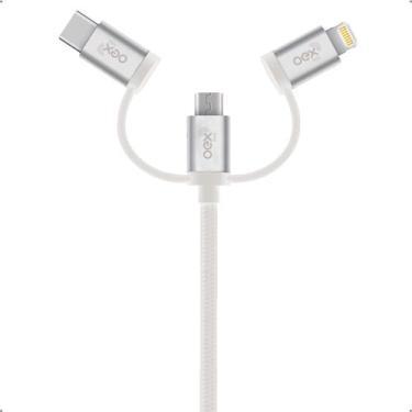 Imagem de Cabo Trio Lightning Micro USB Tipo C Oex Branco 1mt - OEX ENJOY
