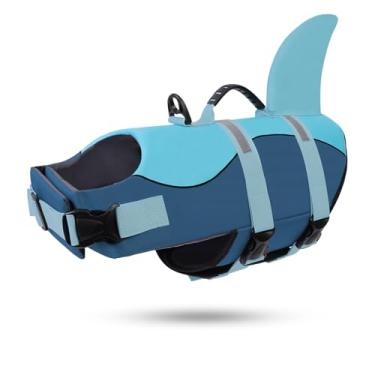 Imagem de ASENKU Colete salva-vidas para cães - colete de segurança para animais de estimação para natação e passeios de barco, colete salva-vidas de tubarão com flutuação, maiôs salva-vidas para cães pequenos