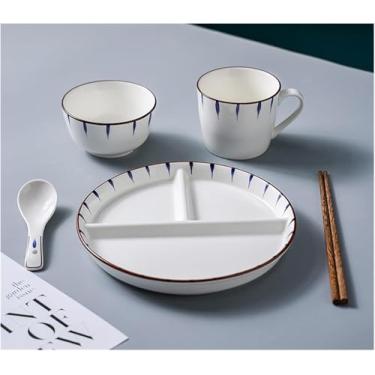Imagem de Conjunto De Talheres De Travessas, Prato De Compartimento Adulto Conjunto De Talheres De 6 Peças Com Tigela E Caneca Prato De Jantar De Cerâmica De Controle De Porç, 9inch Plate Set-a