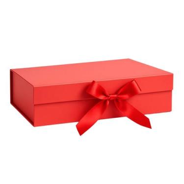 Imagem de Caixa Dobrável com Fita de Cetim Vermelha PP 20x18,2x8cm - Genérico