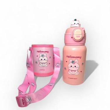 Imagem de Garrafa Térmica Infantil 500ml Case Com Alça Canudo Retrátil Squeeze Tampa A Vácuo Antivazamento TR-014 (Rosa)