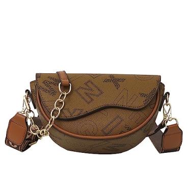 Imagem de Pochete transversal feminina retrô com estampa de letras, bolsa de cintura no peito com alça larga e bolsa de cinto ajustável, Letra marrom, 9.8 x 3.5 x 5.3 inches, Retrô