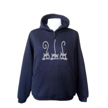 Imagem de Moletom Feminino Blusa De Frio Canguru Gat Animais Casaco, Preto, M