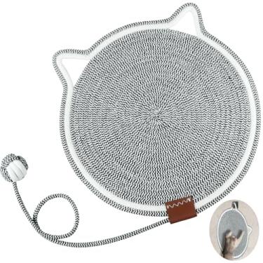 Imagem de Tapete arranhador para gatos, corda de algodão natural, almofadas redondas horizontais para arranhar com bola, protetor de móveis para gatos, almofada para arranhadores de gatos, unhas para parede,