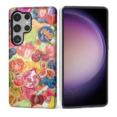 Imagem de Kapadiy Capa para Samsung Galaxy S24 Ultra [design de colagem de frutas de verão] - proteção dupla híbrida (silicone + policarbonato rígido) à prova de choque, capa protetora para homens e mulheres