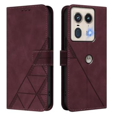 Imagem de Asdsinfor Capa flip para Moto Edge 50 Neo couro sintético carteira coldre com suporte para cartões fecho magnético à prova de choque Folio Protect Cover para Motorola Edge 50 Neo. WineRed YBS