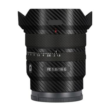 Imagem de Adesivo de lente de câmera antiarranhões para Sony FE 16 mm F1.8 G Capa protetora de película protetora 16 F 1,8 (fibra de carbono preta)