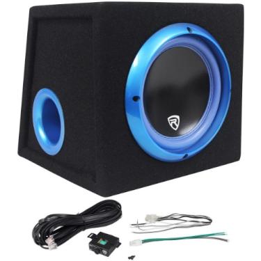 Imagem de Rockville RVB8.1A 20 cm 300 W alimentado por subwoofer/caixa de subwoofer para carro, 4 Ohm, design compacto, graves profundos, controle remoto de graves com fio, para entusiastas de áudio de carro