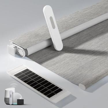 Imagem de Persianas motorizadas com controle remoto, persianas sem fio, sem perfuração, painéis solares gratuitos, 100% blackout, compatível com Alexa, Google, Smart Blinds para Windows Cinza 81,5 cm L x 182 A