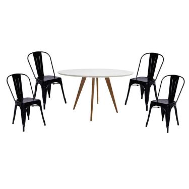 Imagem de Conjunto Mesa Square Redonda Branco 88cm com 4 Cadeiras Tolix Preta