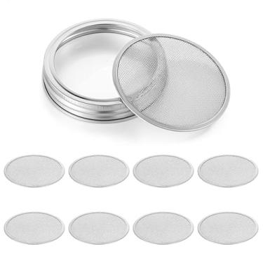 Imagem de 9 peças de tampas de germinação, tampa de filtro de filtro de tela de aço inoxidável para frascos de vidro de boca larga para feijão alfafa e brócolis