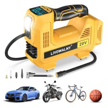 Imagem de Bomba de ar portátil de compressor de ar sem fio compatível com bateria Dewalt 20V - Bomba automática LIVOWALNY 160PSI com medidor de pressão digital para pneus de carro, bicicleta, balões (sem