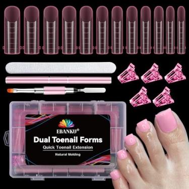 Imagem de EBANKU Conjunto de unhas de gel de poli, formas duplas reutilizáveis para extensões de unhas, pontas de unhas de gel rosa com pincel de ponta dupla e lixa de unha, 5 clipes - 12 tamanhos, 120 peças