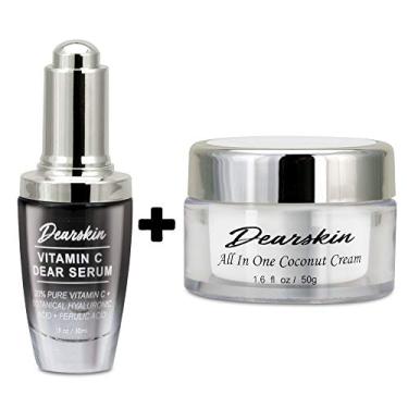 Imagem de Vitamina C Dear Serum + conjunto de creme de coco tudo em um - Pacote com soro de vitamina C 20%, ácido hialurônico botânico, vitamina E orgânica e creme de óleo de coco dia e noite (soro + creme)