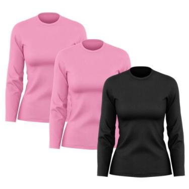 Imagem de Kit 3 Camisetas Feminina Manga Longa Dry Fit Básica Lisa Proteção Sola