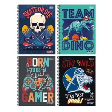 Imagem de Kit com 4 Cadernos Universitário Espiral Tilibra com 80 Folhas Pautadas Show Masculino Escolar Aula