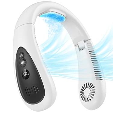 Imagem de GAITIR Ar condicionado de pescoço, ventilador de pescoço portátil com placa de resfriamento, fluxo de ar de resfriamento de 360°, ventilador USB recarregável de 5000 mAh, mãos livres, sem lâminas