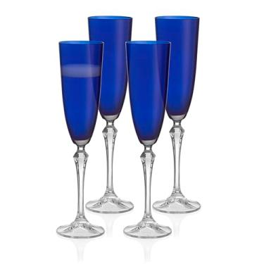 Imagem de Barski Copos de taça de champanhe - Conjunto de 4 - Copo colorido azul com haste transparente - Cada copo tem 200 ml, para Prosecco, vinho espumante, mimosas, coquetéis, aniversários de casamento